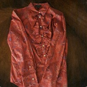 Lauren Jeans Co. Ralph Lauren (L) Red Ruffle Blouse